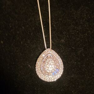 Elegant Silver And Diamond Teardrop Pendant Necklace